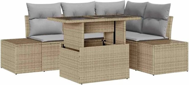 vidaXL Garten-Sofa-Set aus Poly Rattan mit Speicherfunktion, 5-teilig, Beige - Bild 1