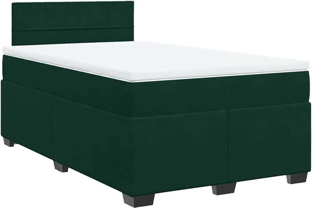vidaXL Boxspringbett mit Matratze Dunkelgrün aus Samt, Hybrid-Design mit Taschenfederkern, B/T: 120 x 190 cm - Bild 1
