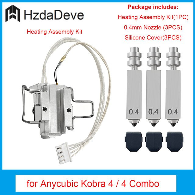 Anycubic Heizbaugruppen-Kit und Düsen-Set für Kobra 4 / 4 Combo in Silber mit 0,25 mm, 0,4 mm, 0,6 mm und 0,8 mm Düsen - Bild 1