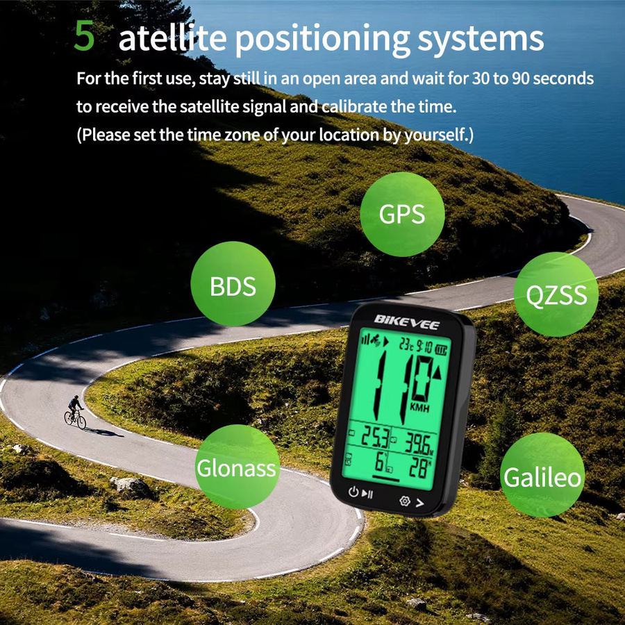 Bikevee Wasserdichter GPS-Fahrradcomputer in Schwarz mit Hintergrundbeleuchtung und multifunktionalen Funktionen für Rennrad und Outdoor-Sport - Bild 3
