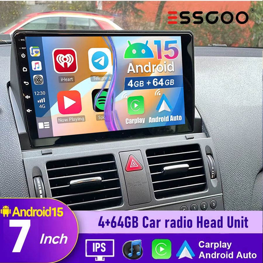 ESSGOO Android 15 Autoradio mit Carplay für Mercedes Benz C-Klasse W204 S204 (2006-2011), 4GB RAM + 64GB Speicher, GPS und Radio, Schwarz - Bild 2
