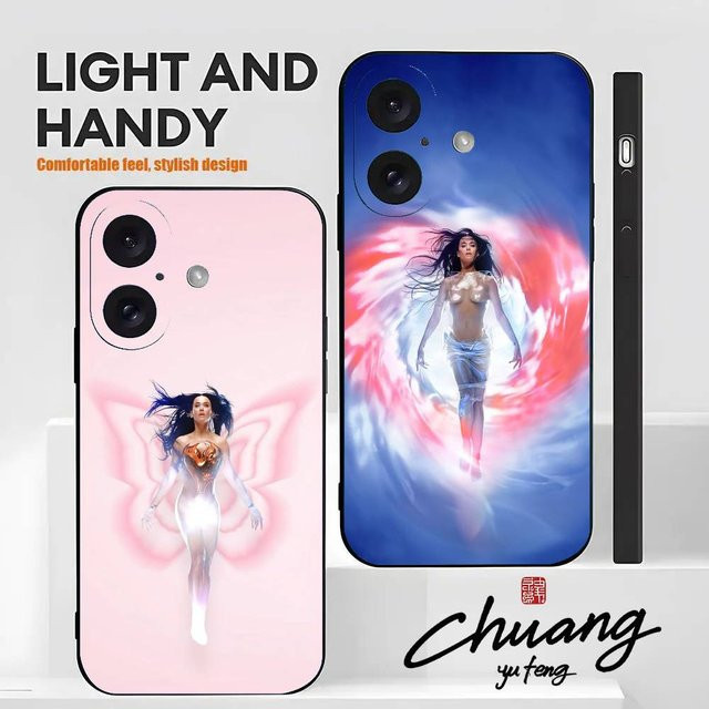 Singer K-Katy Perry Handyhülle in Schwarz aus mattiertem TPU mit UV-Bemalung und Anti-Drop-Schutz - Bild 1