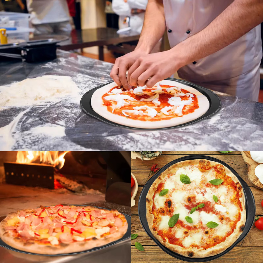 2 Stück Willstar Pizza Tabletts aus Kohlenstoffstahl, Antihaft-Backbleche mit Löchern und Griffen, Schwarz, Durchmesser: 35,56 cm - Bild 4