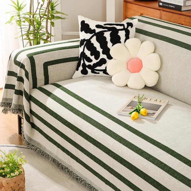 Moderner Sofabezug mit Streifen von A Family Of Home Textiles in Weiß, universeller Sofaüberwurf aus Polyester für 1- bis 4-Sitzer, Breite: 180 cm, Tiefe: 130 cm - Bild 1