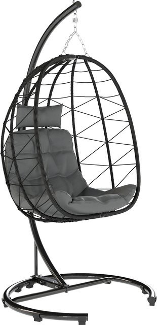 Outsunny Hängesessel Egg-Design aus Rattan mit Gestell und Kissen in Schwarz und Grau, Höhe: 195 cm - Bild 1
