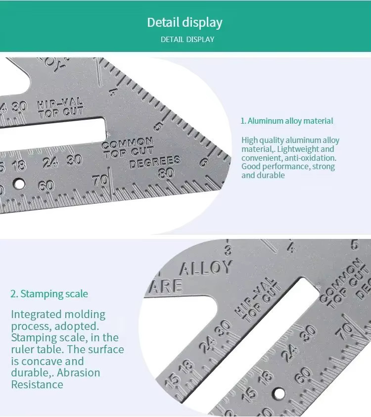 Präzises 7-Zoll Dreieckslineal aus Aluminiumlegierung in Silber für die Holzbearbeitung und Messung - Bild 3