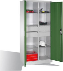 C+P Werkzeugschrank mit Drehtüren, 6 Böden und 4 Schubladen, Farbe Resedagrün und Lichtgrau, H x B x T: 195 x 93 x 50 cm - Bild 1