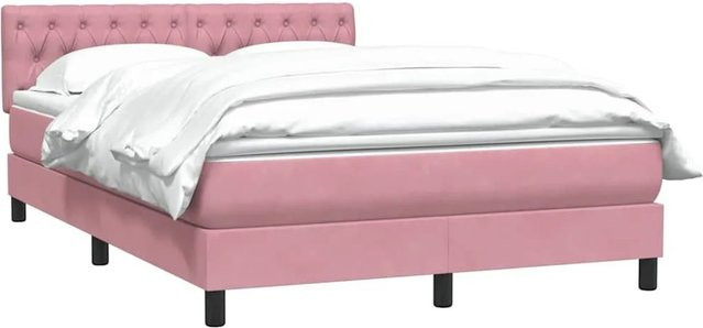 vidaXL Boxspringbett mit Matratze in Rosa, Hybrid-Design mit Taschenfederkern und Samtbezug, B/T/H: 140 x 210 x 78 cm - Bild 1
