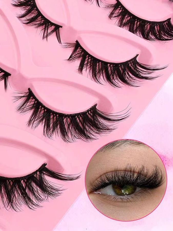 MAGT Künstliche Wimpern Cluster, 5 Paar, Wispy-Cat-Eye-Look, Schwarz & Silber - Bild 3