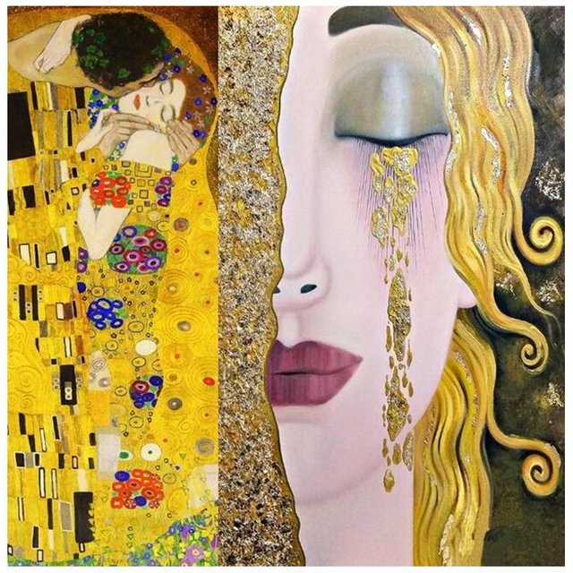 GIEKIKI Leinwand Gemälde Gustav Klimt Kuss und Tränen in Gold, Kunst Poster Wanddeko, 50 x 50 cm - Bild 1