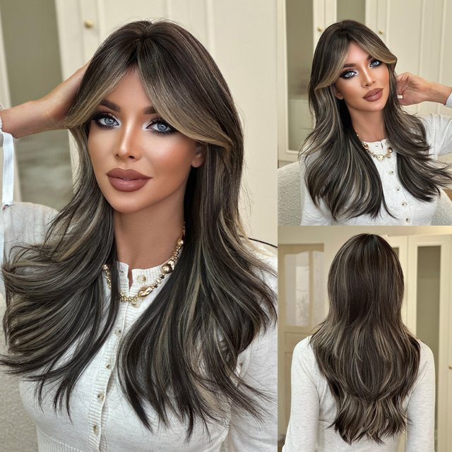 NAMM Perücke Body Wave, Weiß-Braun, Synthetisch, Damen - Bild 1