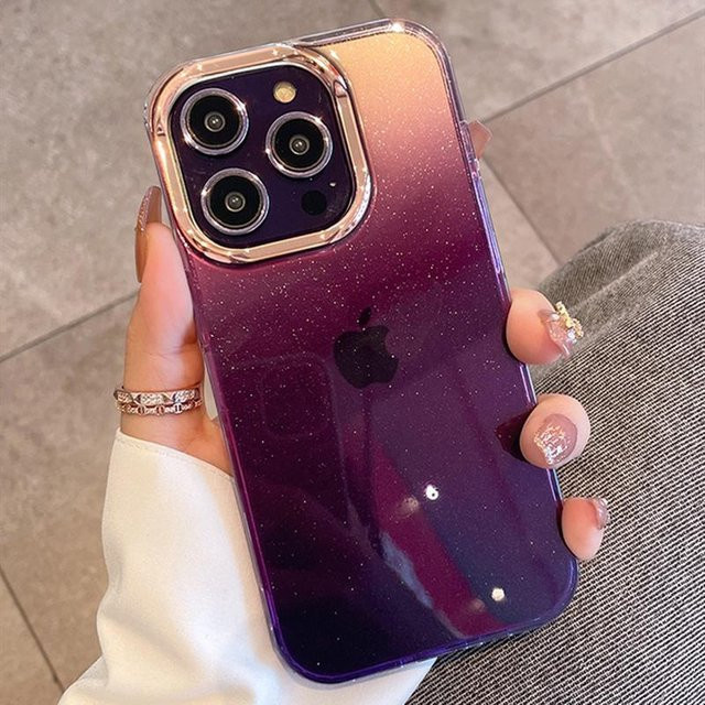 Yiran Luxus Glitzer Bing Handyhülle mit Farbverlauf für iPhone 16 15 14 13 12 11 Pro Max Plus, Transparent Purple, Stoßfestes Bumper Cover - Bild 1