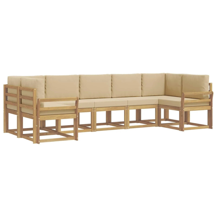 vidaXL Outdoor-Sofagarnitur aus Akazienholz in L-Form mit Kissen, 7-teilig, Weiß und Beige - Bild 2