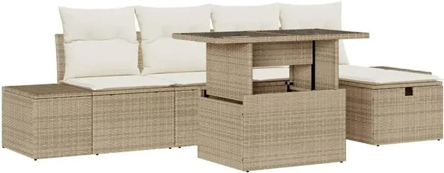 7-teiliges vidaXL Garten-Sofa-Set aus Poly Rattan und Stahl in Beige mit Polsterung und Kissen - Bild 1