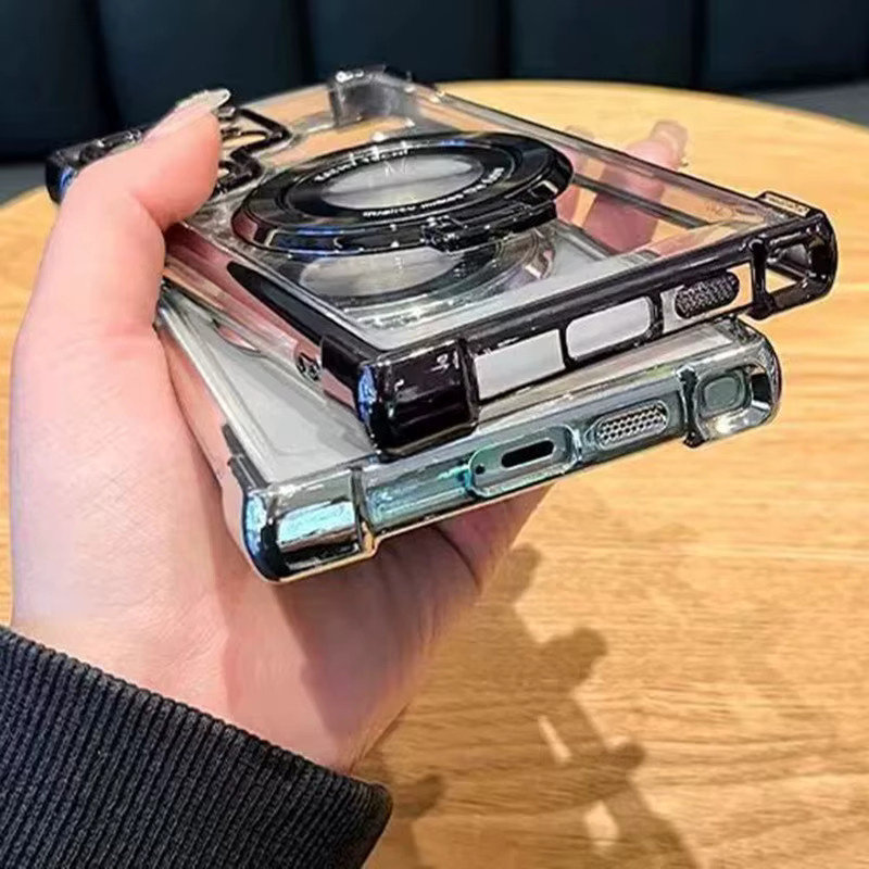 Stoßfeste magnetische Schutzhülle mit Ständer und Objektivschutz für Samsung Galaxy S26 Ultra in Transparent/Silver - Bild 3