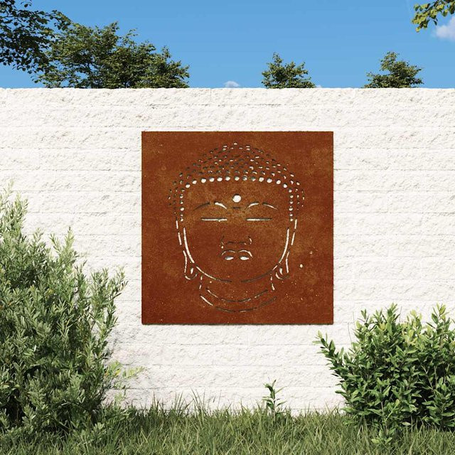 vidaXL Garten-Wanddeko Buddha-Kopf aus Cortenstahl in Braun, B/H: 55 x 55 cm - Bild 1