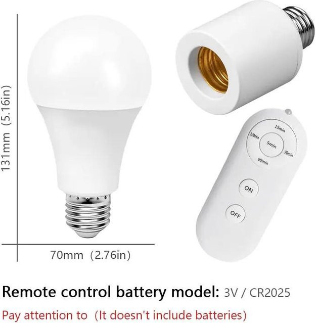 YJMP Super Lighting E27 Lampenfassung mit Fernbedienung und 5-stufigem Timer in Weiß - Bild 1