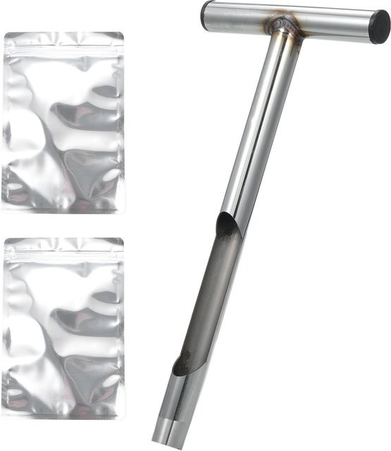 TOMTOP JMS Bodenprobensonde aus Metall mit T-Griff und 2 Probenbeuteln, Silber - Bild 1