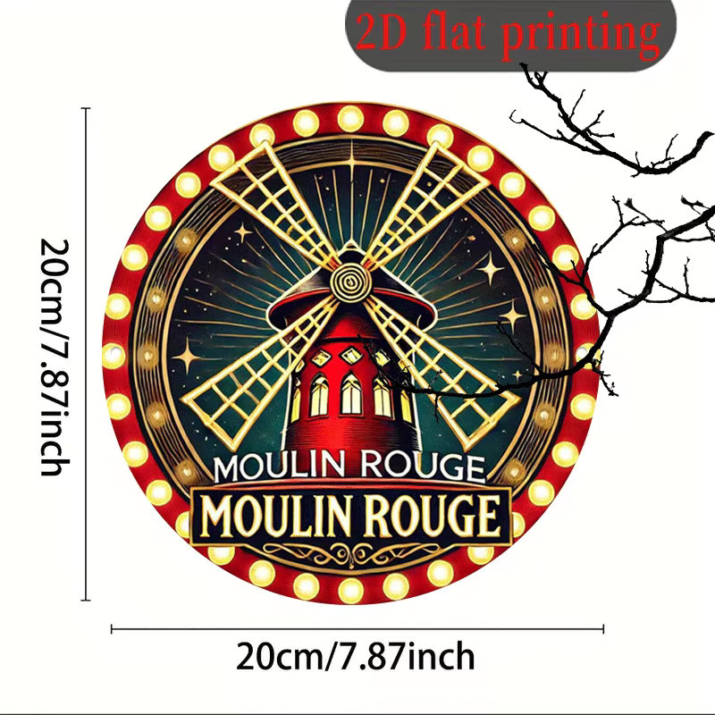 Potdemiel Rundes Aluminium-Wandschild Moulin Rouge Vintage Design, Durchmesser: 20,32 cm, Mehrfarbig - Bild 3