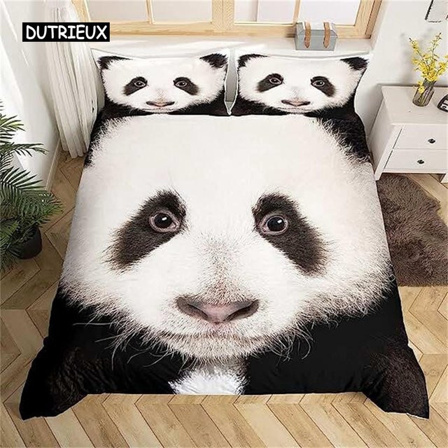 Binchi Outdoor Product Panda Bettwäsche Set für Kinder mit Riesenpanda Motiv in Schwarz und Weiß, B/H: 140 x 200 cm - Bild 1
