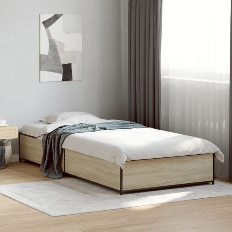 Bettgestell Einzelbett vidaxl in Sonoma-Eiche Natur aus Holzwerkstoff und Metall, B: 75 cm, L: 190 cm - Bild 1