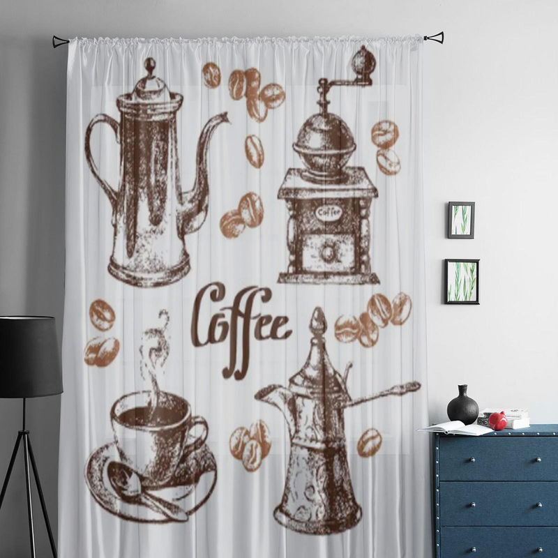 Skizze Vintage Kaffeeset Tüllgardinen aus Organza in Weiß, Breite: 135 cm, Höhe: 114 cm - Bild 2