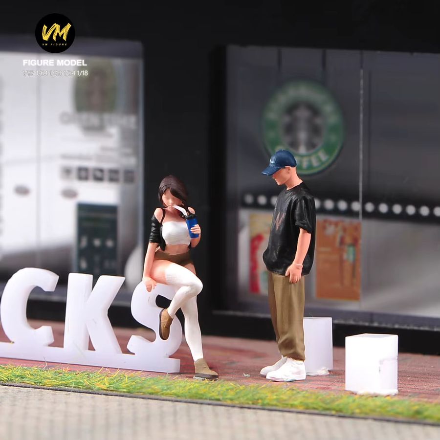 Bemalte Miniaturfiguren von MAK: Paar beim Trinken von Milchtee für Modellbau und Fahrzeug-Deko - Bild 1