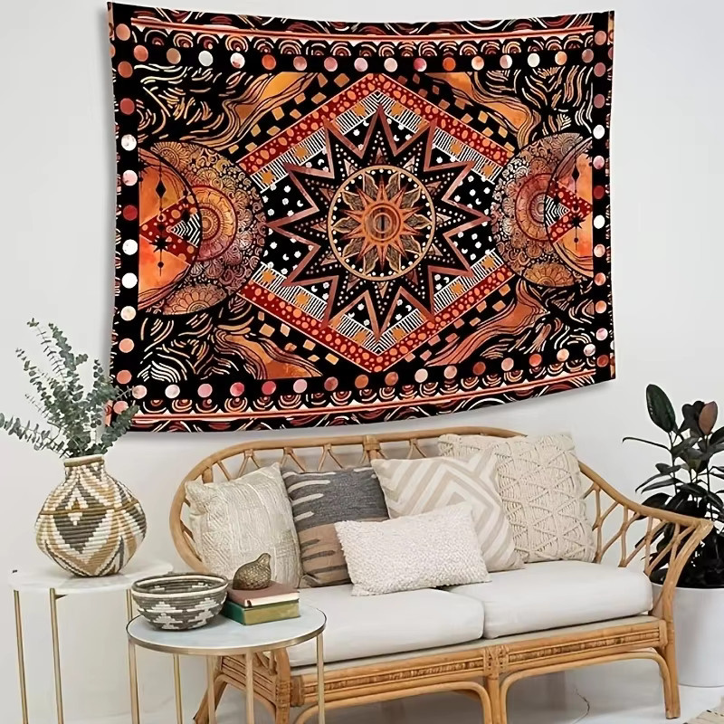 VIKAMA Wandteppich mit geometrischem Sonnen- und Mandala-Design in Multicolour, Boho Ethnische Wanddekoration aus Polyester, Breite: 60 cm, Höhe: 40 cm - Bild 2