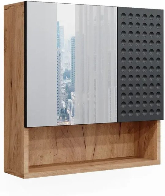 Vicco Badspiegelschrank Irma Eiche Anthrazit Gold B/H: 54 x 55 cm - Bild 2