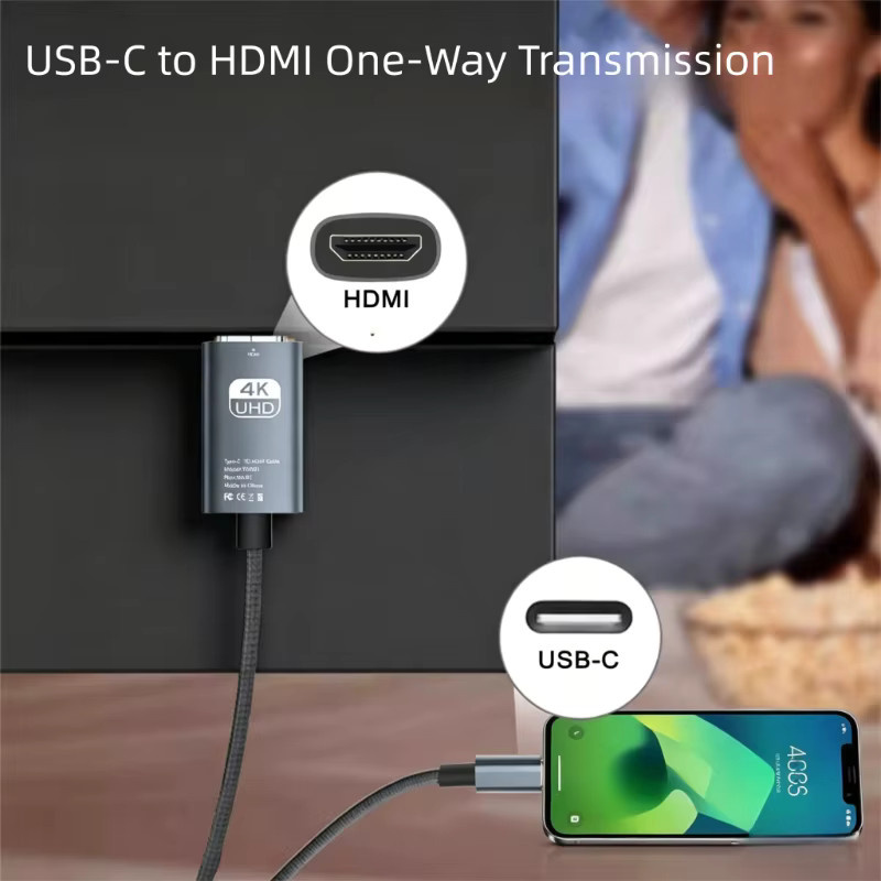 DIXSG USB-C auf HDTV 4K HD Video-Konvertierungskabel mit Bildschirmspiegelung, geflochtenes Projektionskabel für Laptop und TV, Länge: 2 m - Bild 2