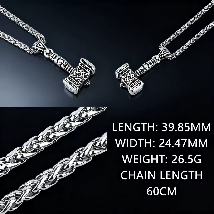 Anhänger Mjölnir, 316L Edelstahl, Silber, Herren - Bild 3