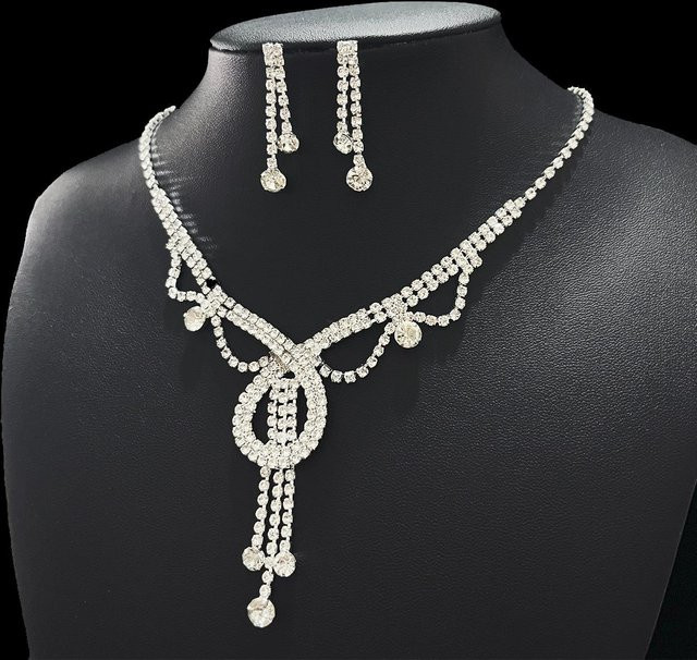 Schmuck-Set Ohrringe, Halskette, Kupfer, Weiß, Diamant, Zirkonia, Damen - Bild 1