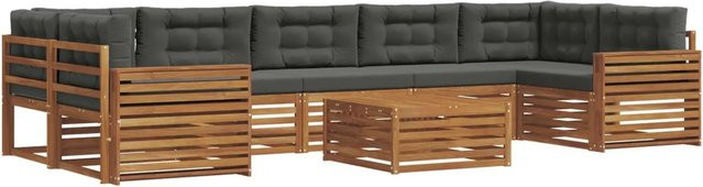 vidaXL Outdoor-Sofagarnitur 8-teilig aus massivem Akazienholz mit Kissen in Natur und Anthrazit - Bild 1