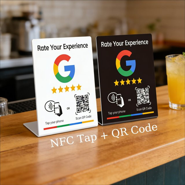 HACHANLUN NFC 215 Tischdisplay-Ständer mit programmierbarem QR-Code für Google-Bewertungen in Schwarz oder Weiß - Bild 1