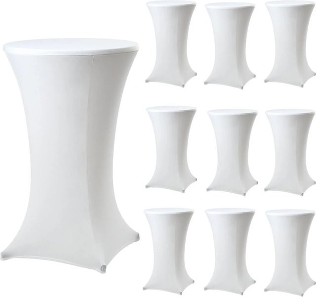 TRUTZHOLM 10er Set Stehtischhusse aus New Jersey Stretchstoff in Weiß, Durchmesser: 60 cm - Bild 1