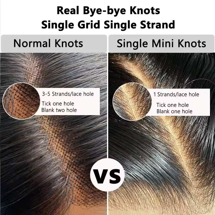Eva Hair Bye Bye Knot Glattes Echthaar, 5x5 HD-Spitzenverschluss, Mini-Einknoten - Bild 4
