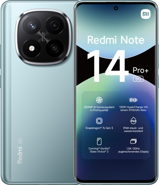 Xiaomi Redmi Note 14 Pro+ 5G Smartphone Frost Blue 8GB RAM 256GB Speicher - Bild 1