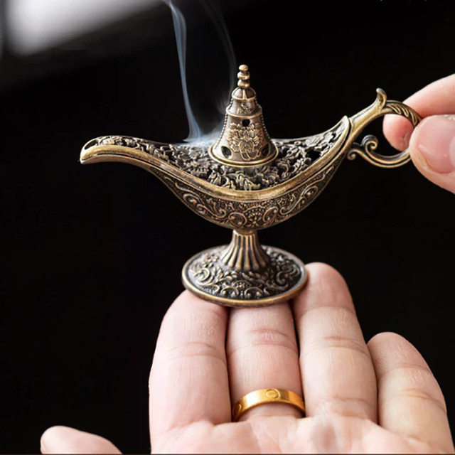 JETTING Arabischer Weihrauchbrenner aus Metall im antiken Stil, Gold, Kerzenhalter für Tealights mit floralem Design - Bild 1
