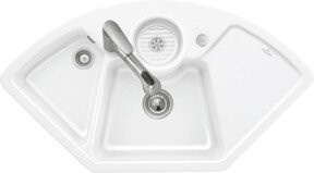 Villeroy & Boch Eckspüle Solo in Weiß mit Ablaufgarnitur und Exzenter aus CeramicPlus Keramik - Bild 1