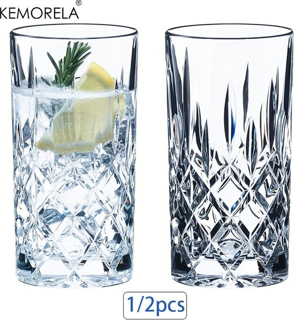 KEMORELA Glasbecher Tumbler transparent mit geometrischem Design, 423 ml - Bild 1