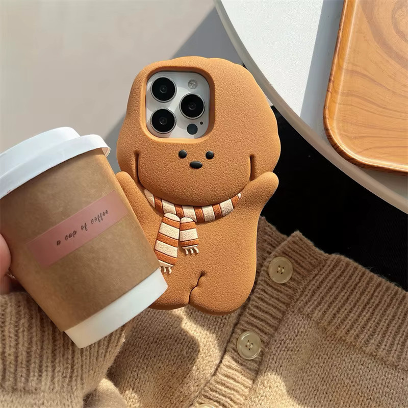 MUQGEW Kawaii 3D-Cartoon-Schal-Welpen Handyhülle aus weichem Silikon für iPhone 16, 15, 14, 13, 12 Pro Max Plus in Braun - Bild 6