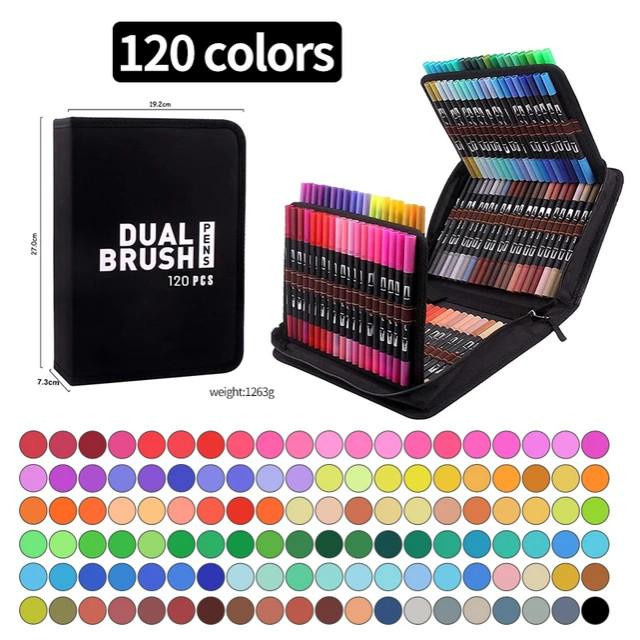 Uniklo Aquarell-Pinselmarker mit Doppelspitze, 120 Farben in Schwarz und Multicolour - Bild 5