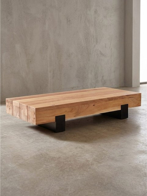 Moderner Couchtisch von KADIMA DESIGN aus Akazie Massivholz und Metall in Braun-Schwarz, B/T/H: 130 x 59 x 25 cm - Bild 1