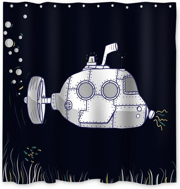 Duschvorhang mit lustigem Cartoon-Astronauten und Tieren in Schwarz aus Polyester, B: 90 cm, H: 180 cm - Bild 1