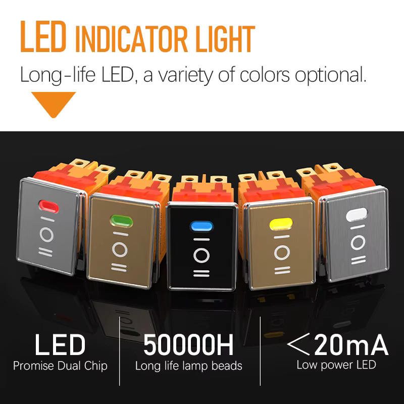 LANBOO 2822 LED Wippschalter IP65 mit 2/3 Positionen für Bedienfelder, B/H: 28 x 22 mm, 9-24V/220V, 2NO2NC/4NO - Bild 2