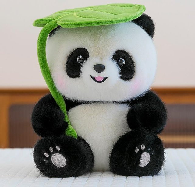 Niedliche Blatt-Panda-Puppe, Plüschtier, 25cm, grau - Bild 1