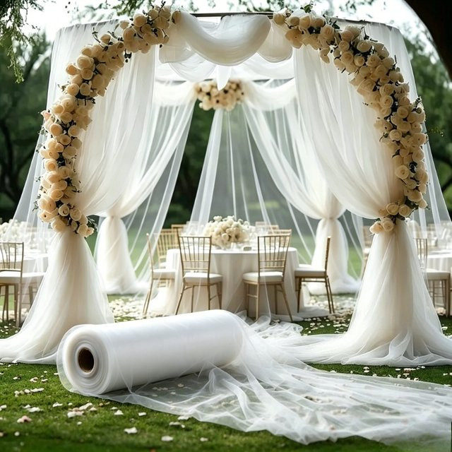 Weiße Tüllrolle Stoff für Hochzeit, Weihnachtsdekoration und DIY-Projekte, 50 m Länge - Bild 1