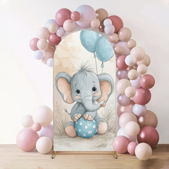 VIKAMA Elefanten-Ballon Party-Hintergrundwand aus Textil, Bogenförmiger Fotografie-Hintergrund für Kindergeburtstage, Mehrfarbig, Breite: 120 cm, Höhe: 50 cm - Bild 1