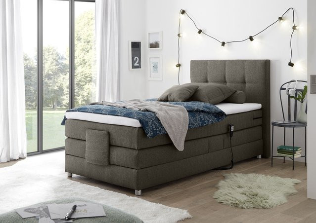 Boxspringbett HARPER BORBA in Stone Grey mit motorisierter Kopfteilverstellung und Bonell-Federkern, B/T: 120 x 200 cm - Bild 1