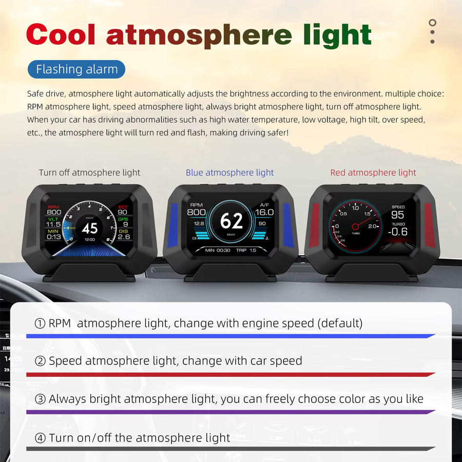 MAIMEIMI P21 Head-Up-Display mit GPS, OBD2-Diagnose und 4x4 Neigungsmesser in Schwarz - Bild 2